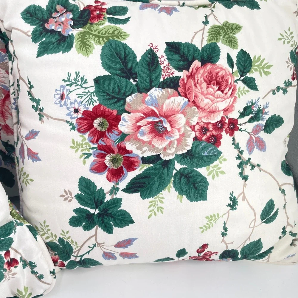 Waverly Roseberry Garden Floral Throw Pillows Set of 3 Red Green Cream 16x16